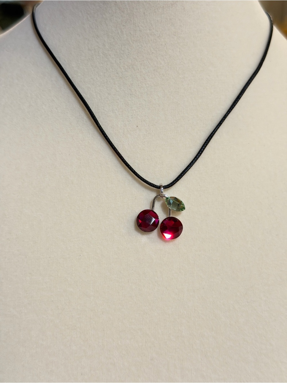 SWAROVSKI Cherry 🍒 Crystal Black Rope Necklace Stunning! AUTHENTIC
